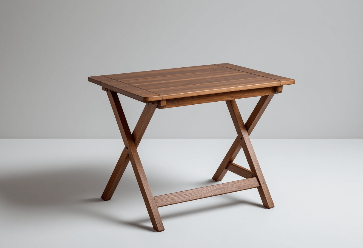 Table pliante en bois foncé en studio.
